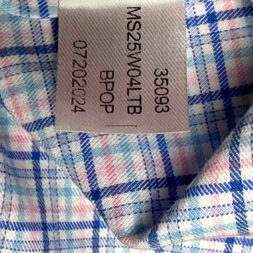 Peter Millar Plaid Button Down Shirt Large Blue Pink Long Sleeve Check - Picture 8 of 12